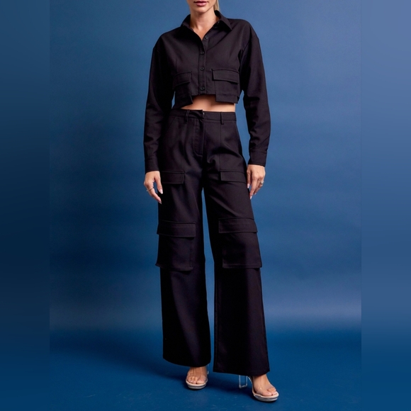 #496 SALE 🛑120 M,L FINAL PRICE! HIGH END Chic Woven Cargo Jacket & Pants Set - Picture 1 of 16